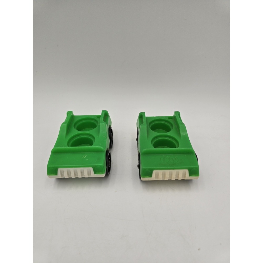 Vintage Little People Double Seat 2‎ Passenger Green Cars Lot Of 2 White Base